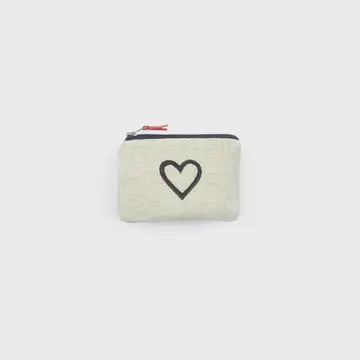 Heart Blockprint Linen Coin Purse