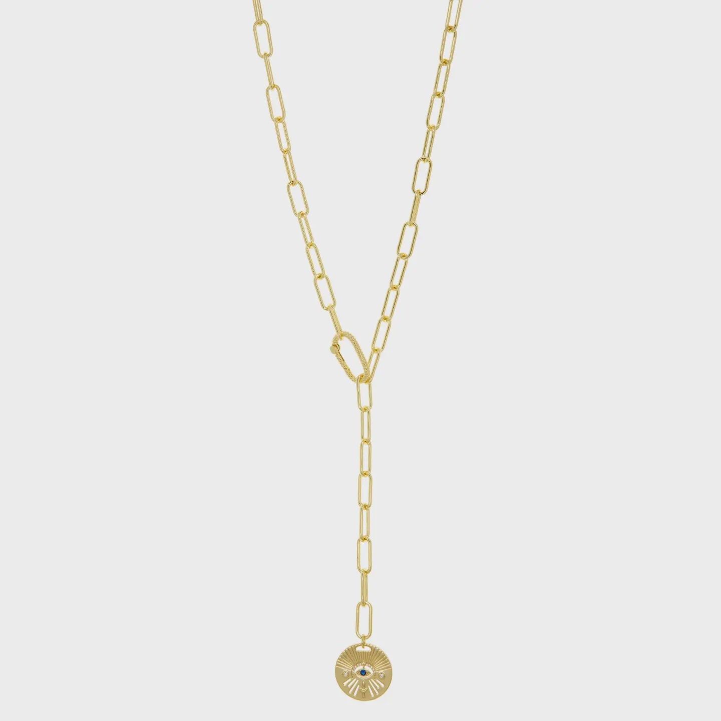 Paperclip "Y" Necklace with Evil Eye Pendant