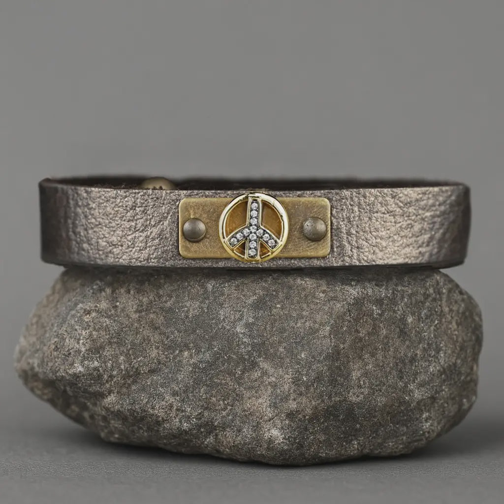 Leather Stacker Cuff w/ Pave Peace