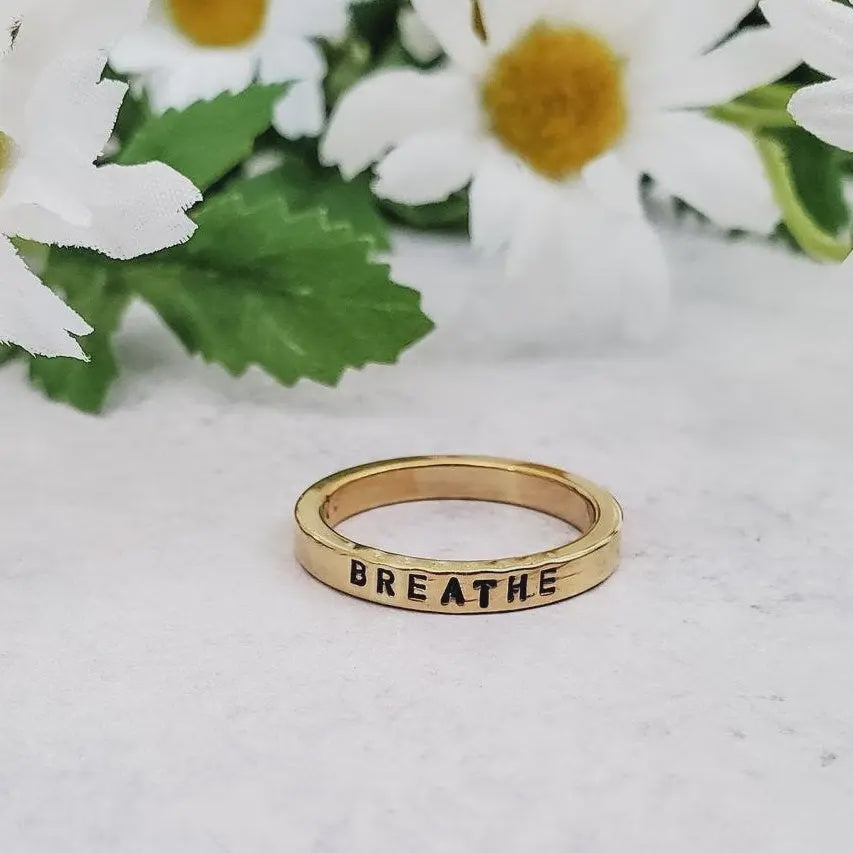 Breathe Stamped Gold Ring