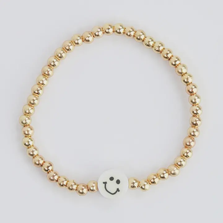 Beaded Happy Face - White