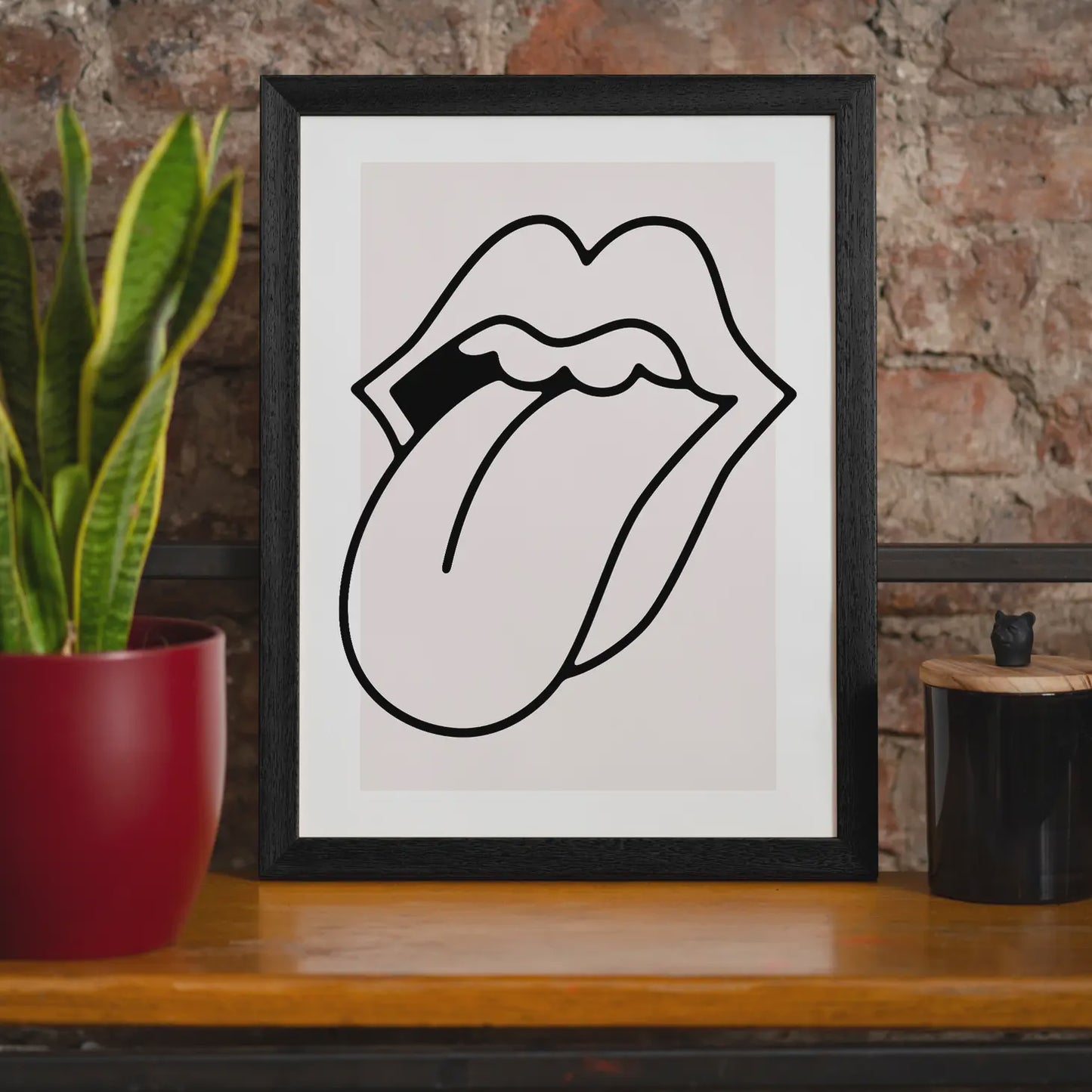 Rock Lips Tongue Black + White Print