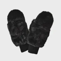 Black Faux Fur Mitten