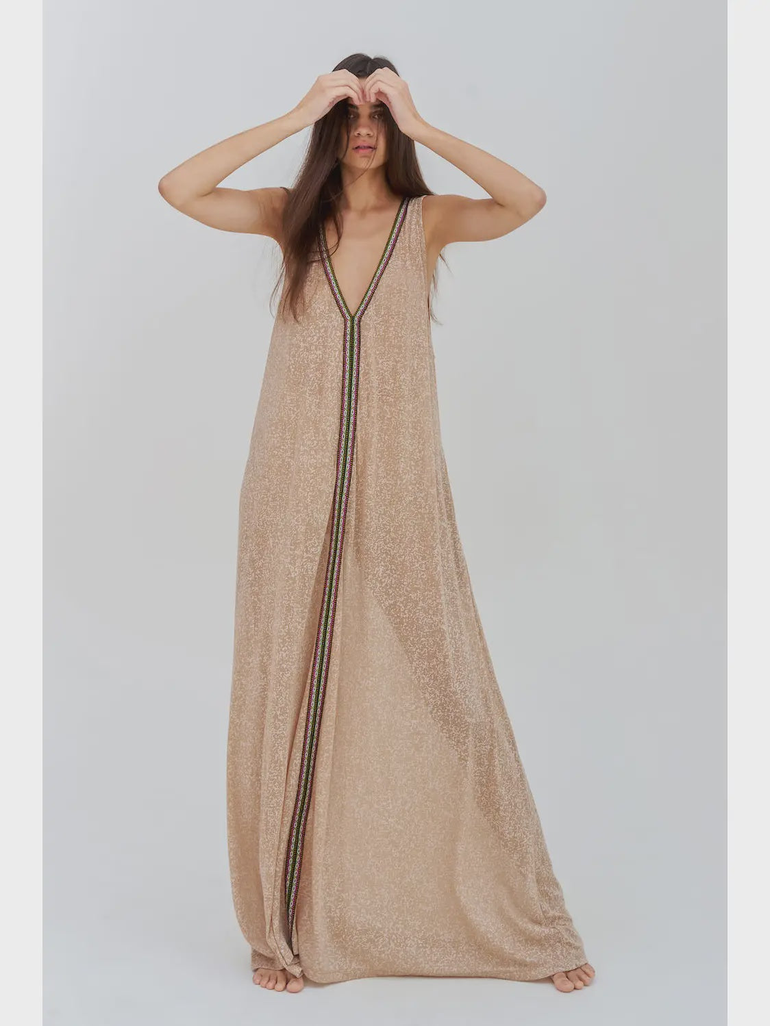 V-Neck Flare Maxi Nude