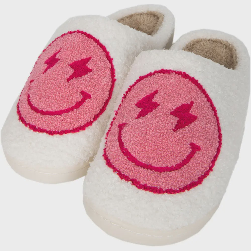 Hot Pink Lightning Face Slippers