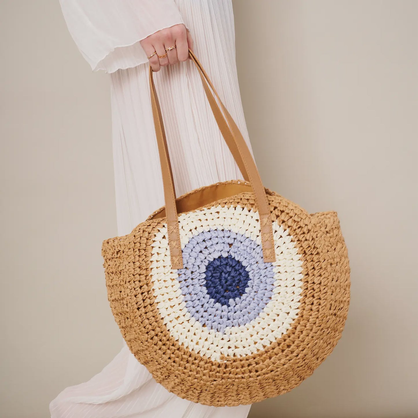 Evil Eye Straw Tote