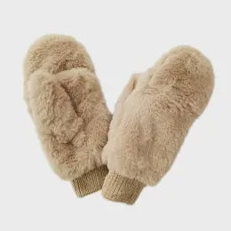 Camel Faux Fur Mittens