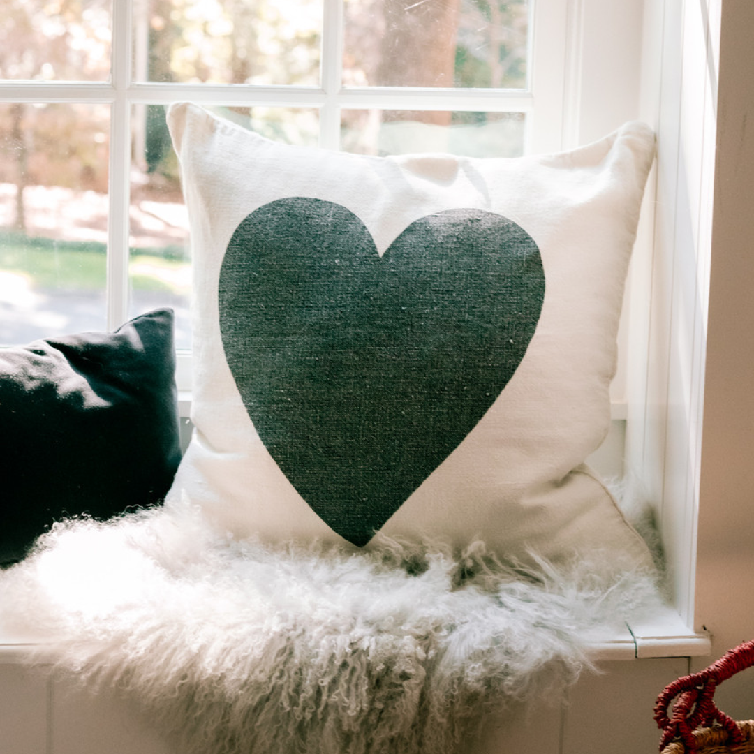 Black Heart Linen Pillow