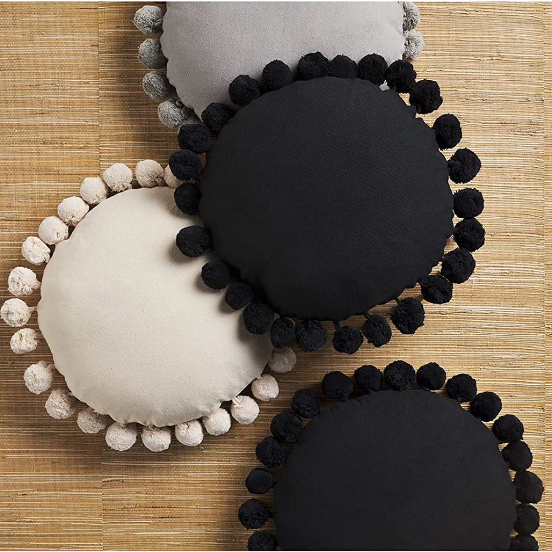 Black Round Pom Pillow
