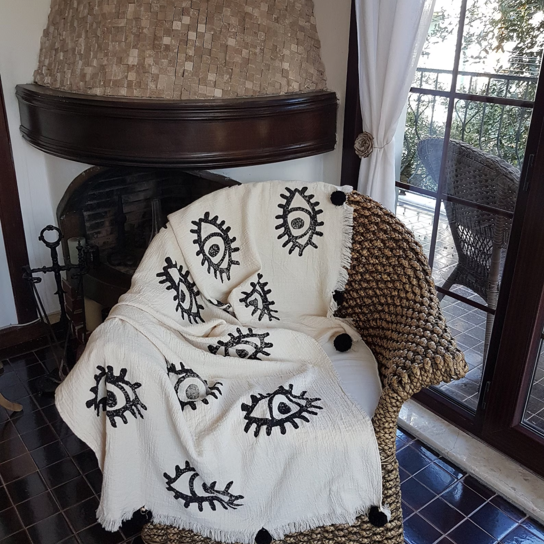 Black Evil Eye Throw Blanket