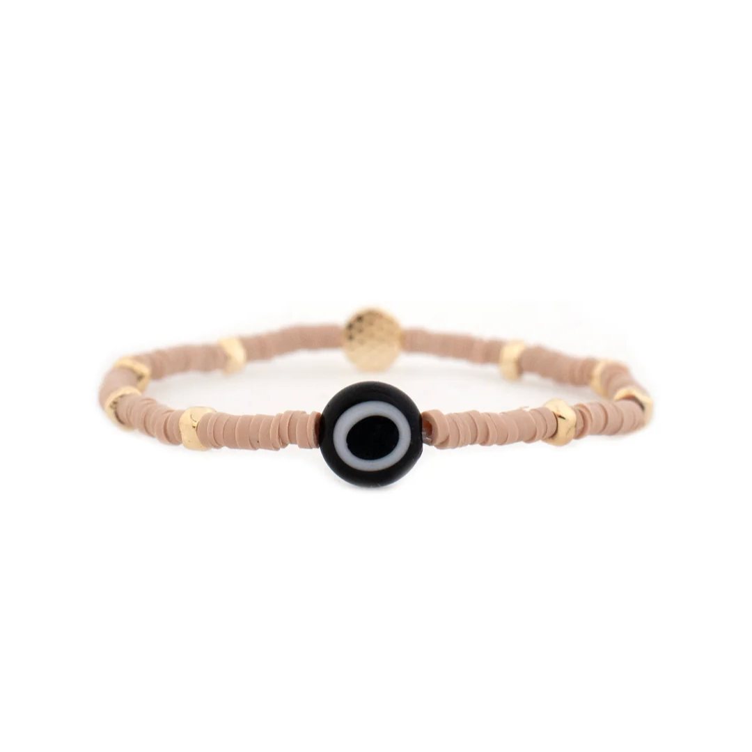 Glass Bead Evil Eye Heishi Bracelet