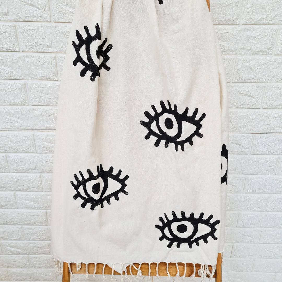 Black Evil Eye Beach Towel