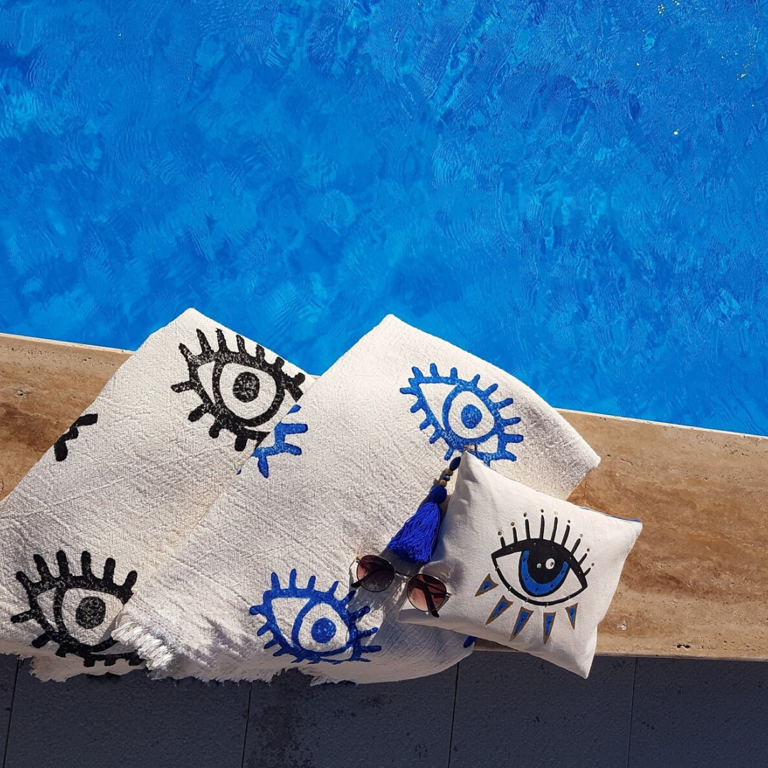 Black Evil Eye Beach Towel
