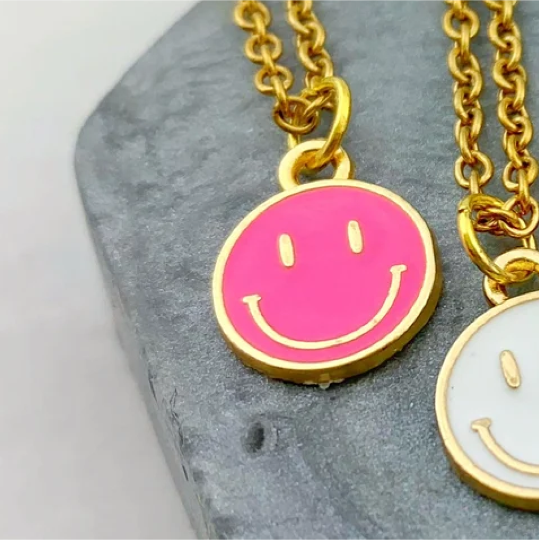 Fuchsia Smiley Face Necklace
