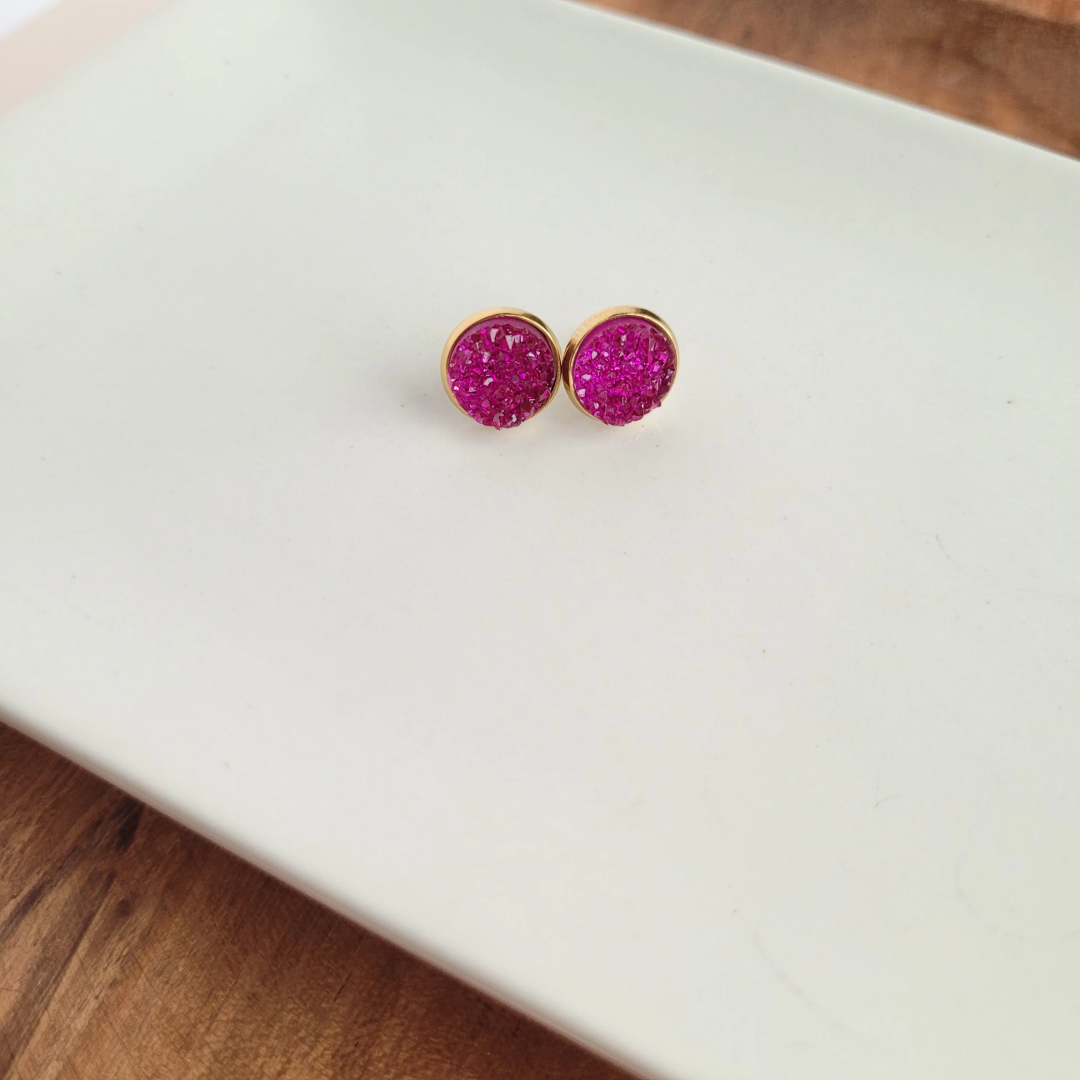 Geode Druzy Studs - Magenta