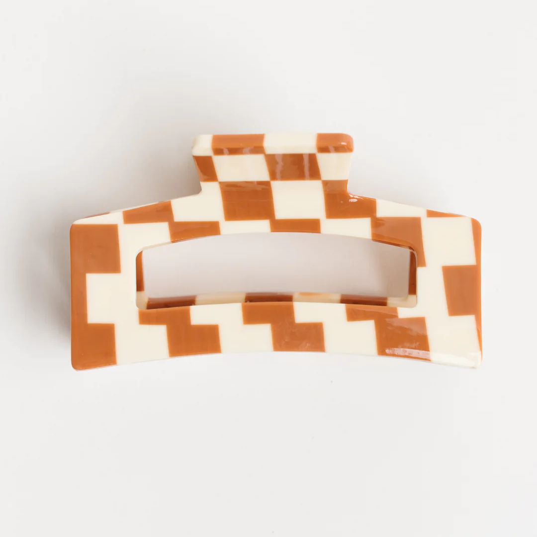 Brown Checkered Hair Claw