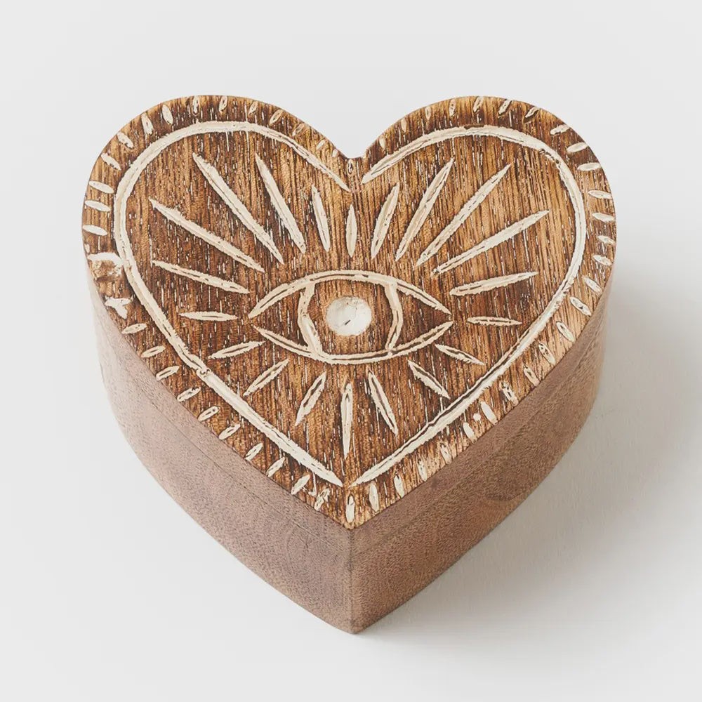 Mango Wood Evil Eye Heart Box