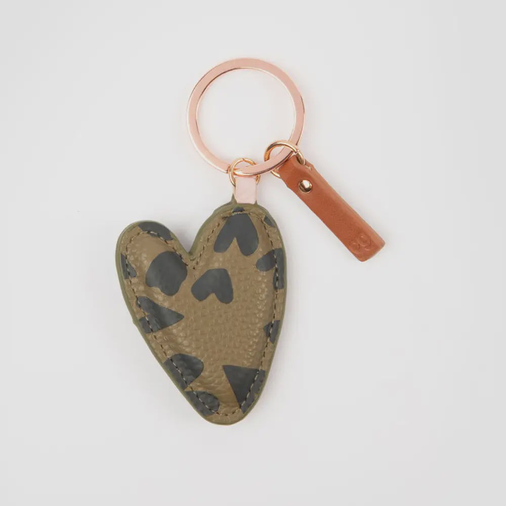 Army Green Printed Heart Keyring