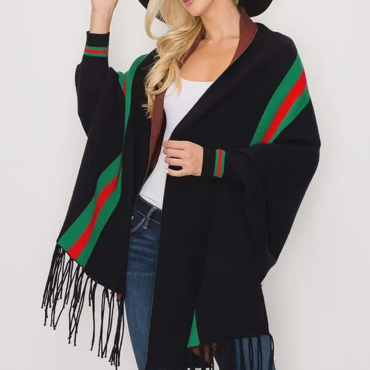 Black Stripped Poncho