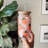 Strawberry Beer Can Glass w/ Lid + Straw