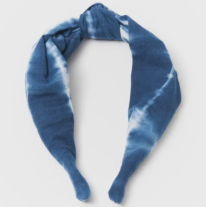 Shibori Tie Dye Knotted Headband - Indigo, White