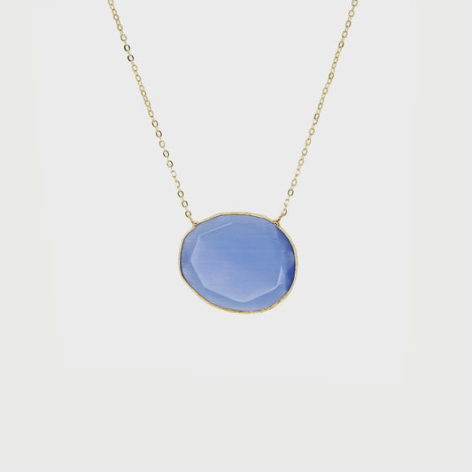 Faceted Glass Necklace Gold/denim