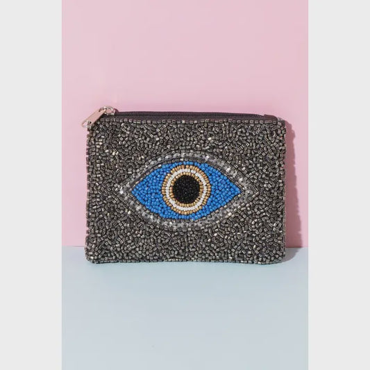 Black Evil Eye Beaded Coin Purse