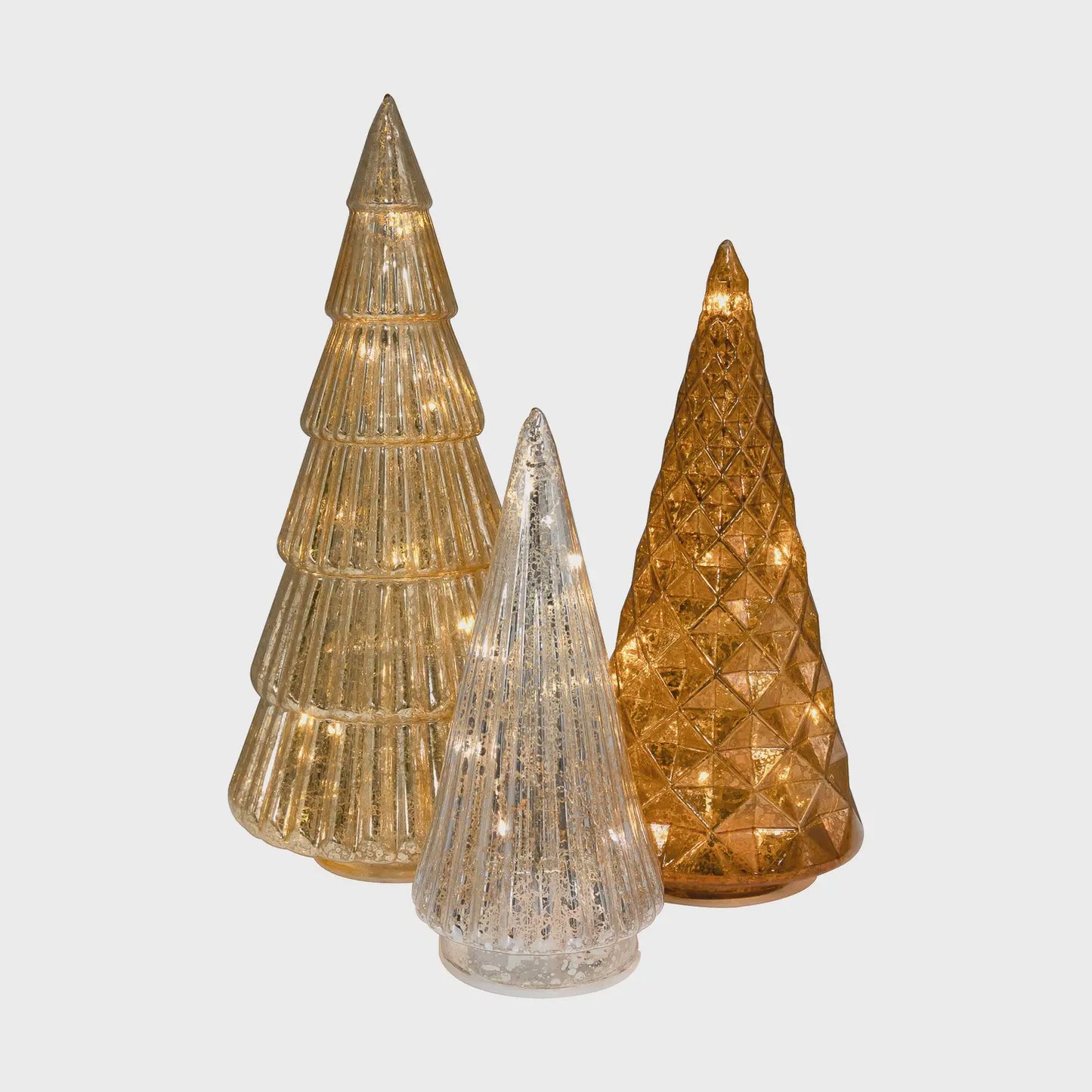 Gold, Bronze + Silver  Glass Trees 3ct