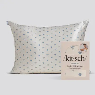 Standard Satin Pillowcase - Pearlized Cream & Coastal Blue Print