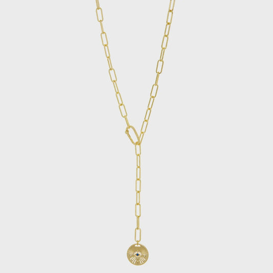 Paperclip "Y" Necklace with Evil Eye Pendant
