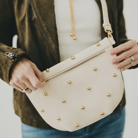 Chic Gold Studded Westlyn Bum Bag - Cream