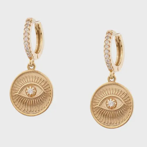 Etched Evil Eye Disc Charm Huggie