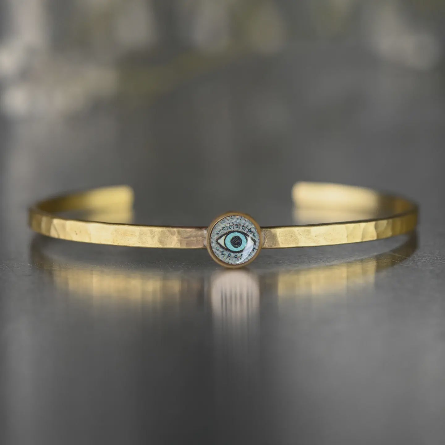 Thin Brass Cuff - Deco Eye
