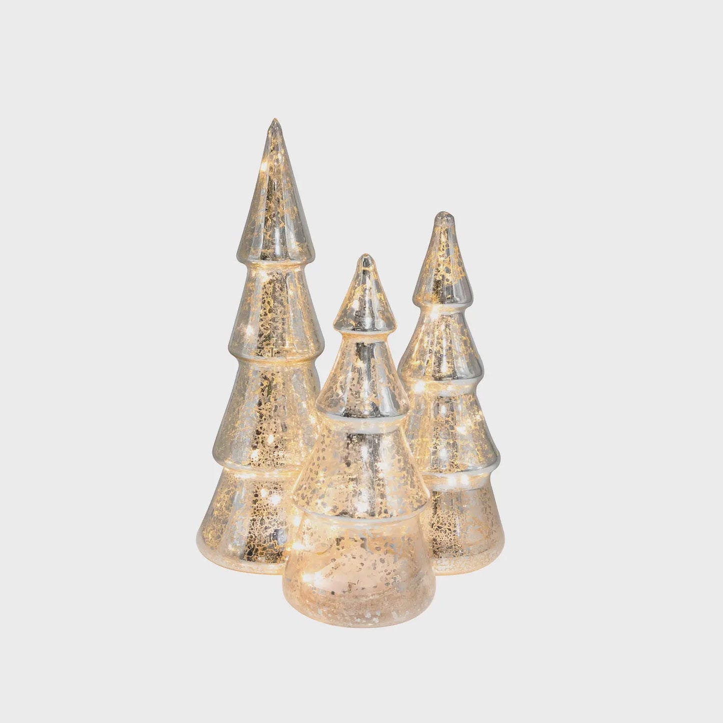 Light Up Mercury Silver Glass Trees - Set of 3