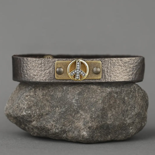 Leather Stacker Cuff w/ Pave Peace