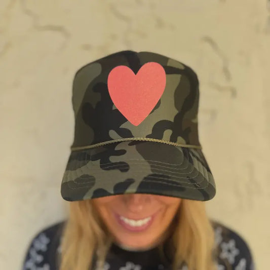 Artsy Heart - Camo Trucker w/ Grapefruit Glitter