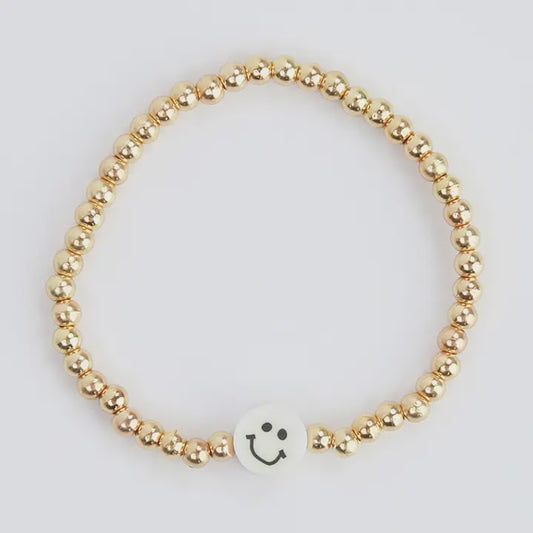 Beaded Happy Face - White