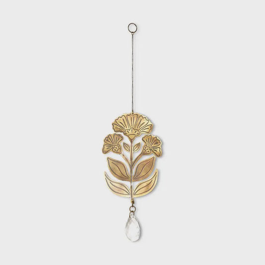 Surya Floral Engraved Brass Suncatcher