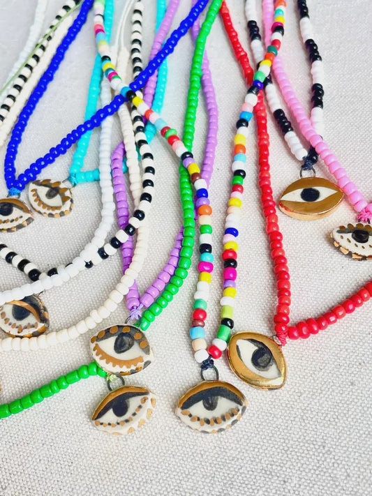 Not So Evil Beaded Charm Necklace - Ivory