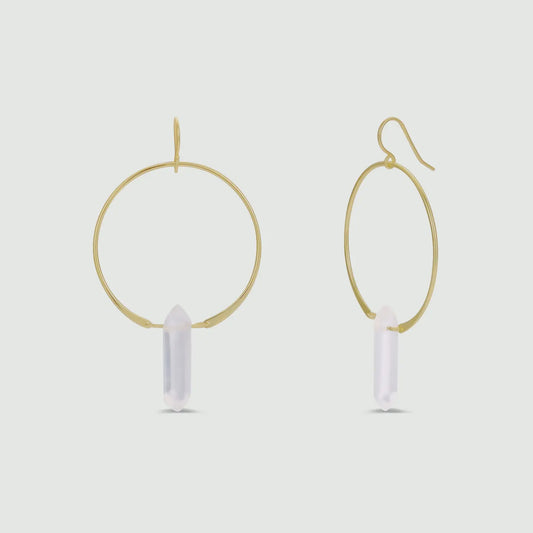 Clear Quartz Gold Hoop