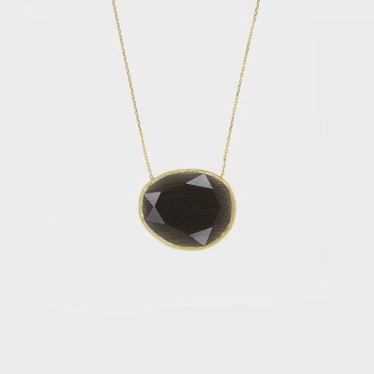 Onyx + Gold Plated Cat Eye Glass Necklace