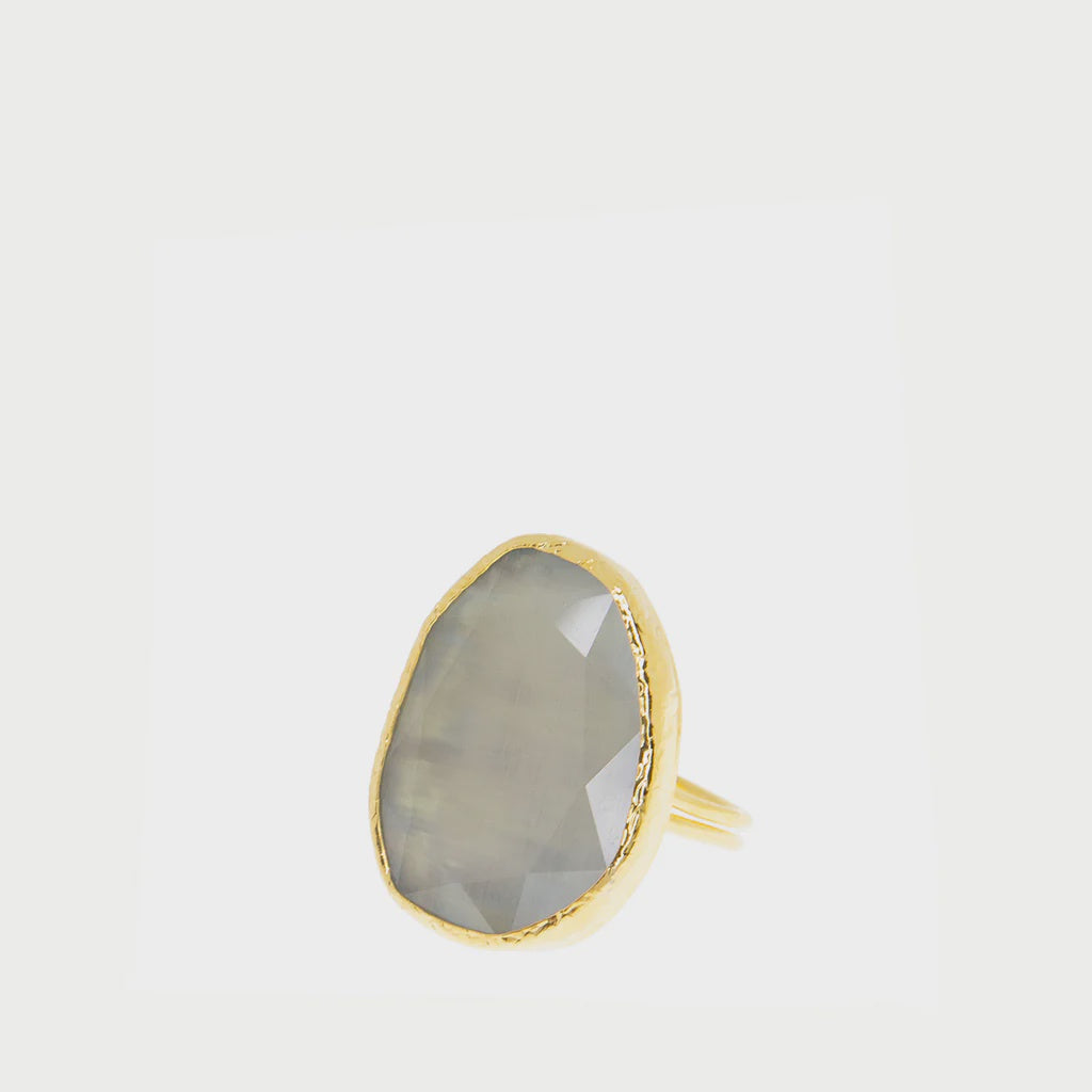 Gold Plated/Light Grey Sterling Glass Ring