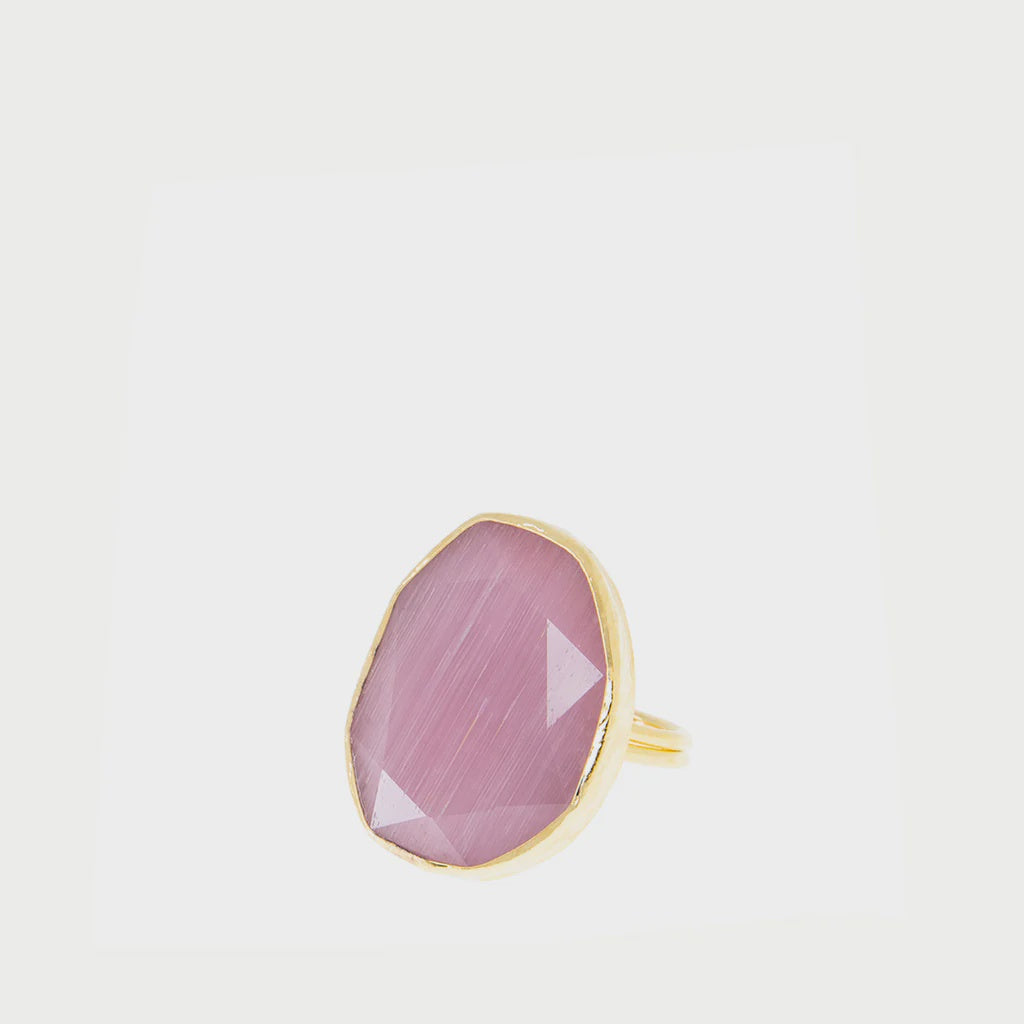 Lavender Gold Plated Cat Eye Glass Adjustable Ring