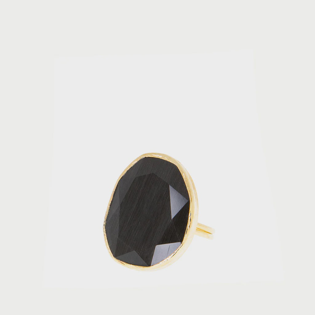Onyx + Gold Plated Cat Eye Glass Adjustable Ring
