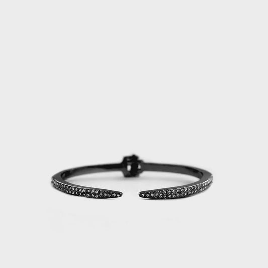 Pave Hinged Open Bangle - Hematite