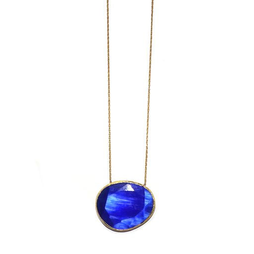 Gold Plated Cat-Eye Glass Necklace- Blue