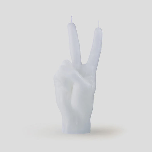 Peace Sign Hand Candle - White