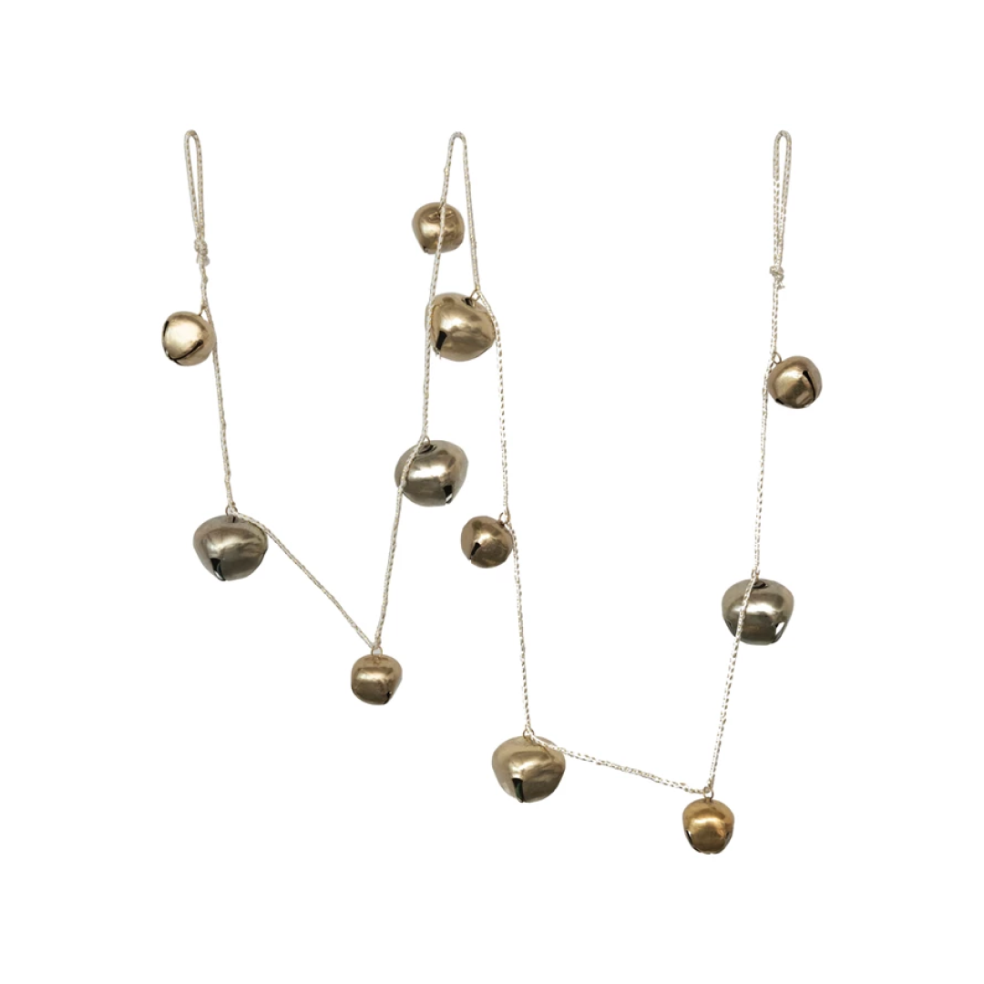 61"L Metal Bell Garland, Gold Finish