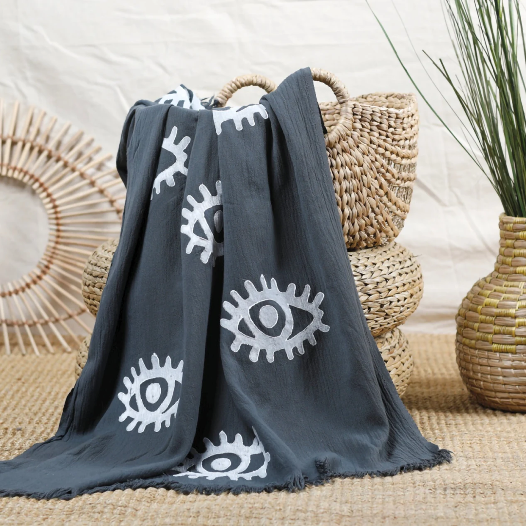 All Black Evil Eye Blanket