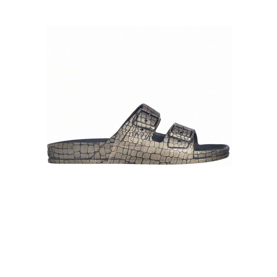V.GAN Vegan Clove Crocodile Print Footbed Sandals, Black at John Lewis &  Partners